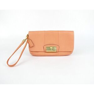 Coach Kristin Peach Leather Flap Large Wristlet